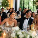 Guests laughing and enjoying a vibrant luxury wedding reception with elegant atmosphere and personalized entertainment experience