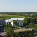 Aerial view of Ravine Vineyard in Niagara-on-the-Lake wine country for wedding and event entertainment.
