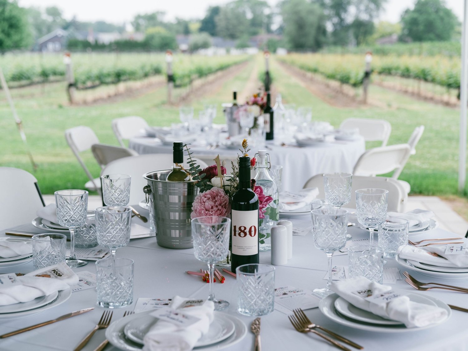 Wedding tablescape at 180 Estate Winery