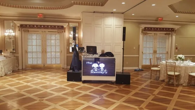Custom wedding monogram on a video DJ booth
