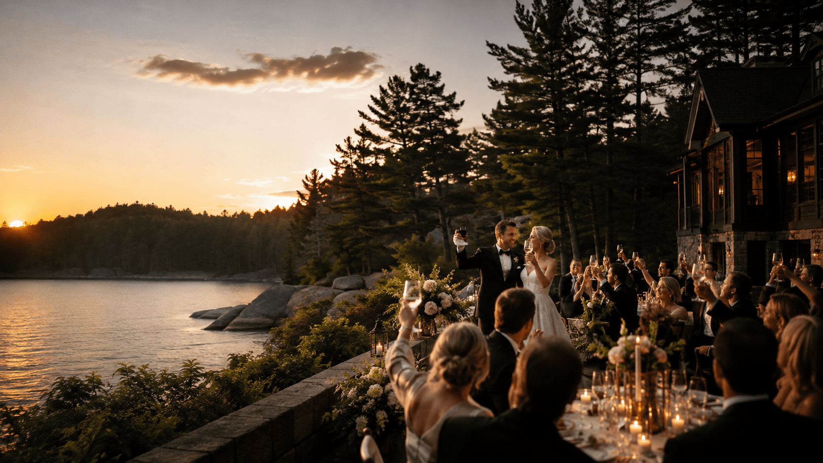 Muskoka Northern Ontario wedding DJ entertainment at a waterfront celebration