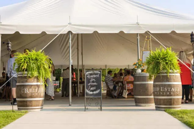 Event tent entrance at Reif Estate Winery