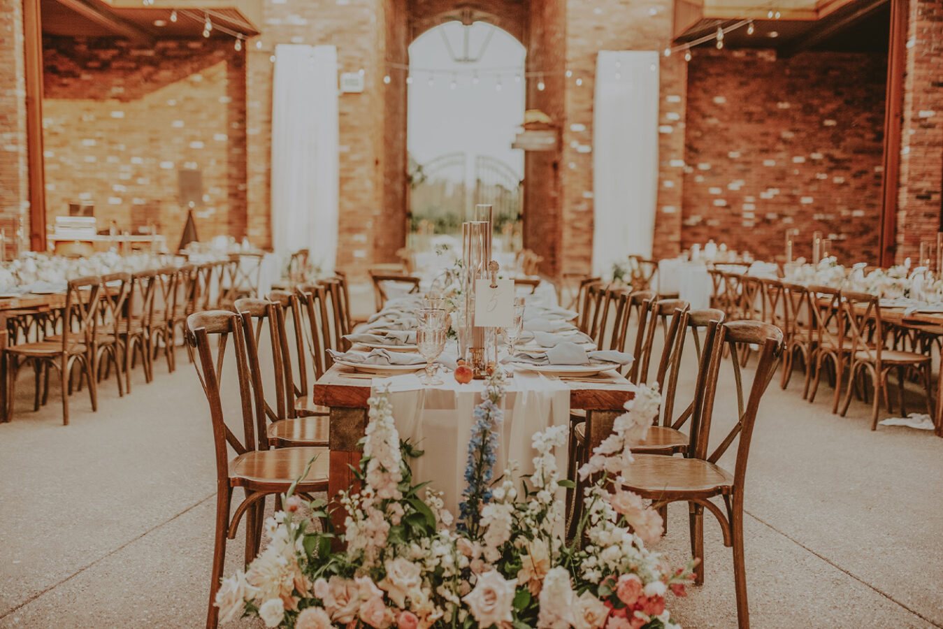 Wedding reception in the stone courtyard at The Hare Wine Co.