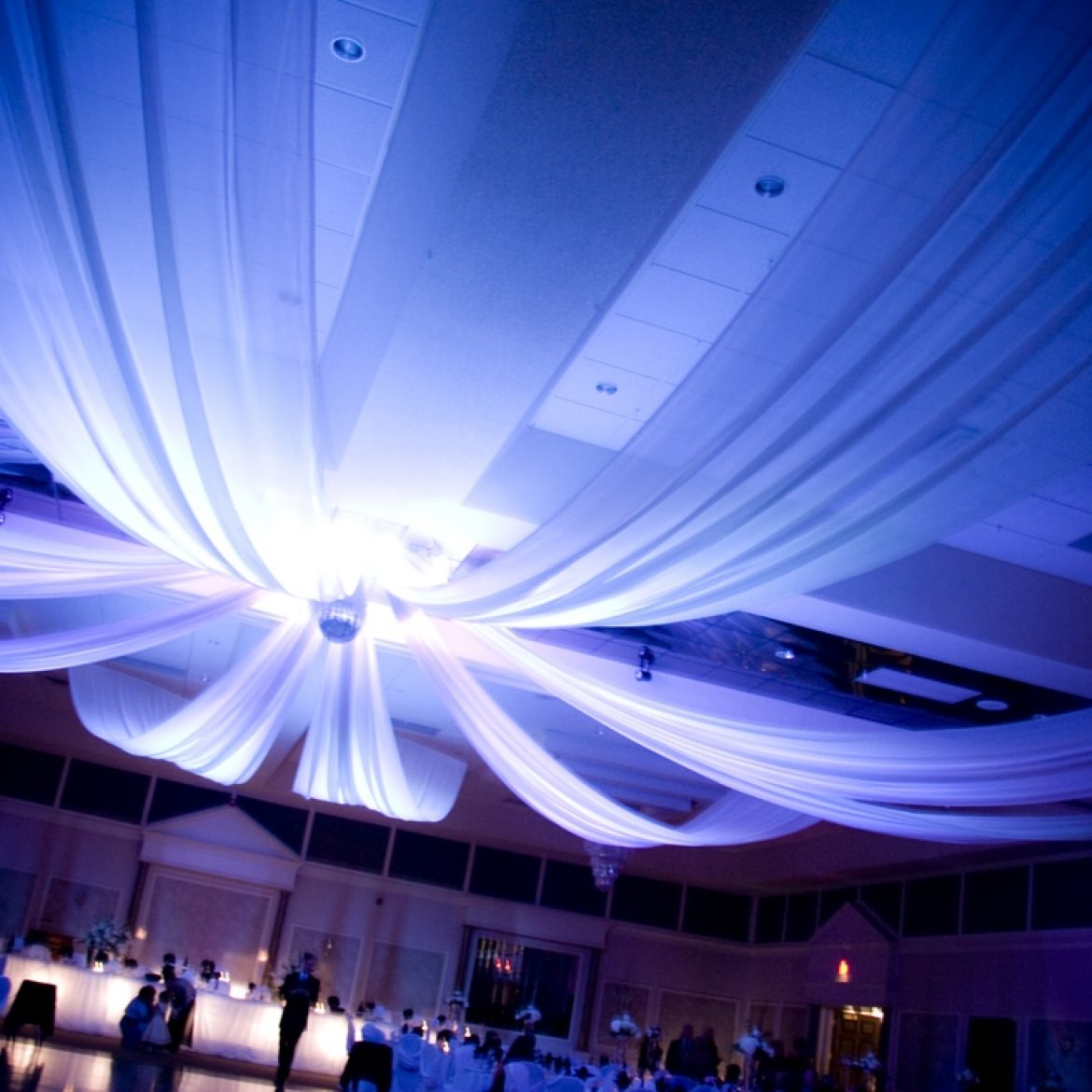 Club Italia ballroom transformed with blue event lighting