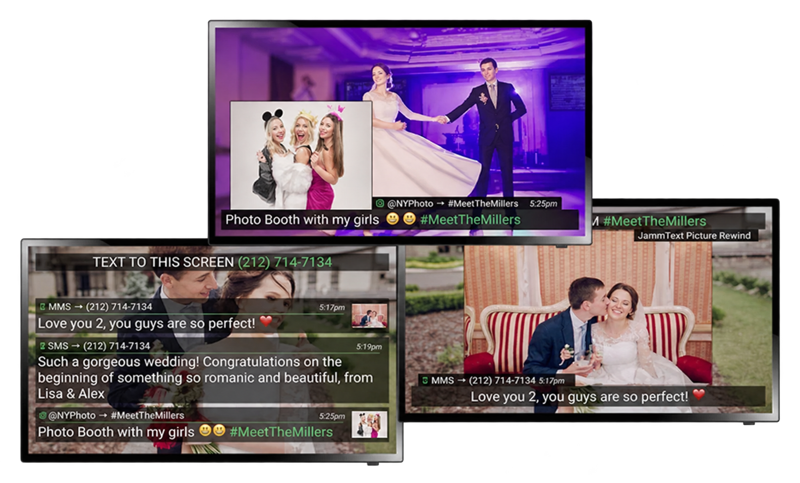 JammText guest photos and messages displayed on event screens