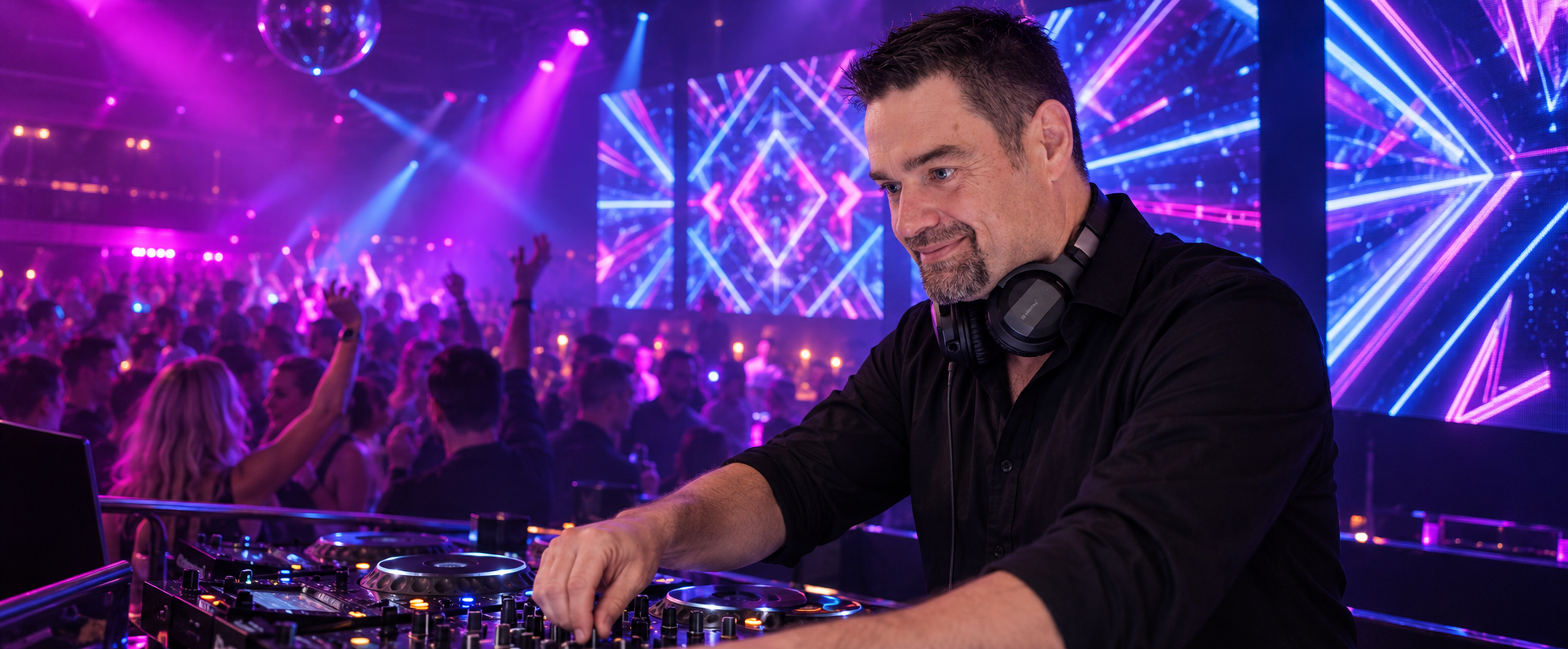 Luka Miller performing a Video DJ theme night in a nightclub