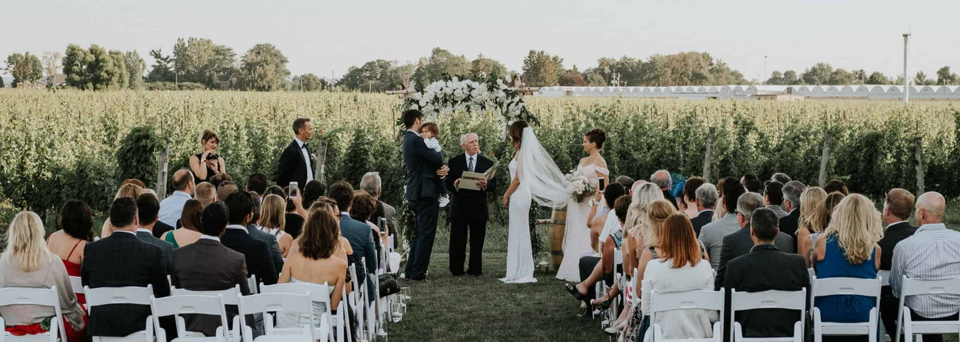 Wedding ceremony overlooking the vineyard at Stratus Vineyards