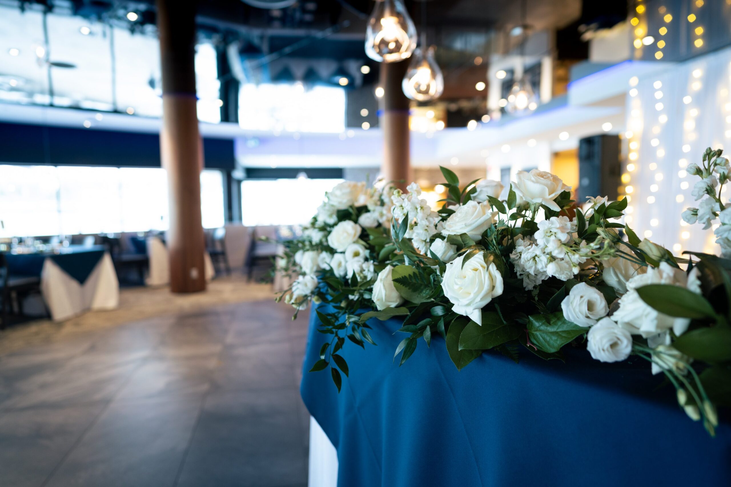 Floral wedding reception setup at Table Rock House