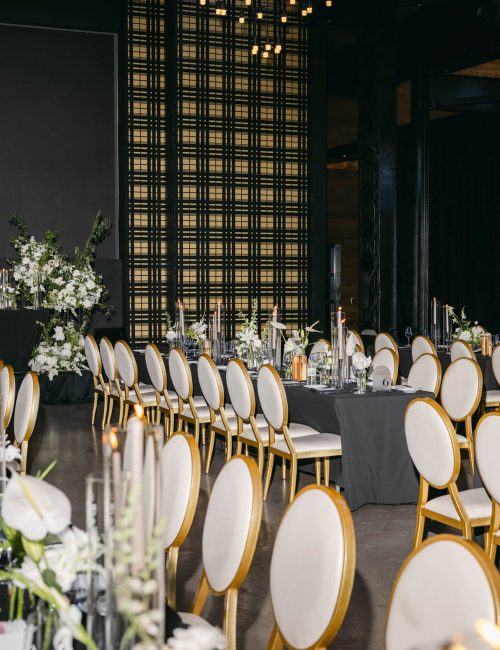 Dinner tables inside Tapestry Hall